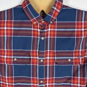 Huk Men's XL Red Blue Plaid Button Down Long Sleeve USA Outdoor Flannel Shirt